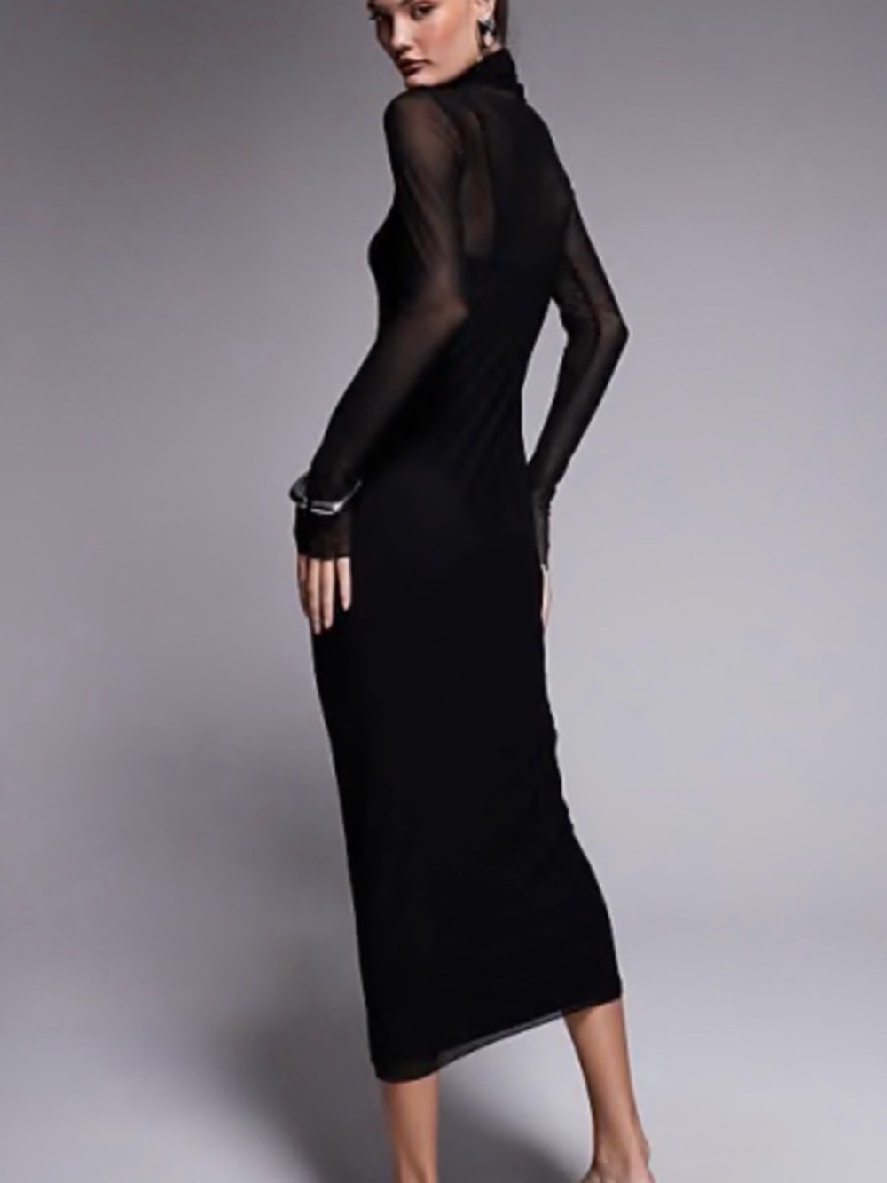 AFRM Black and White Sheer Sheath Dress with 3/4 Sleeves